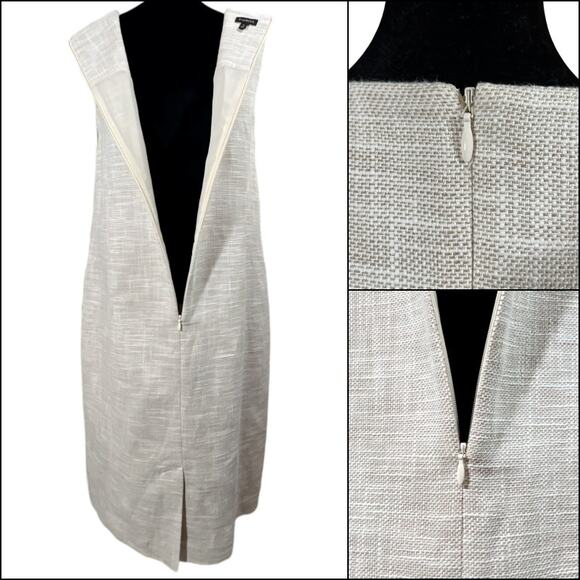 Talbots Ivory Sleeveless Tweed Sheath Dress Size 12 Beige Taupe Back Zip - Picture 7 of 11